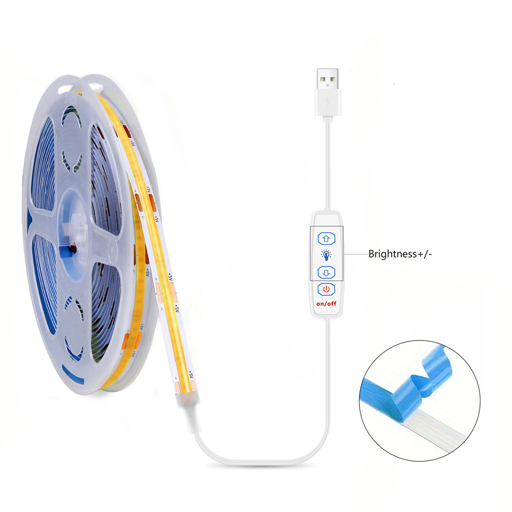 USB COB LED Strip Lights – Dimmable Flexible Tape for TV and Cabinet Lighting