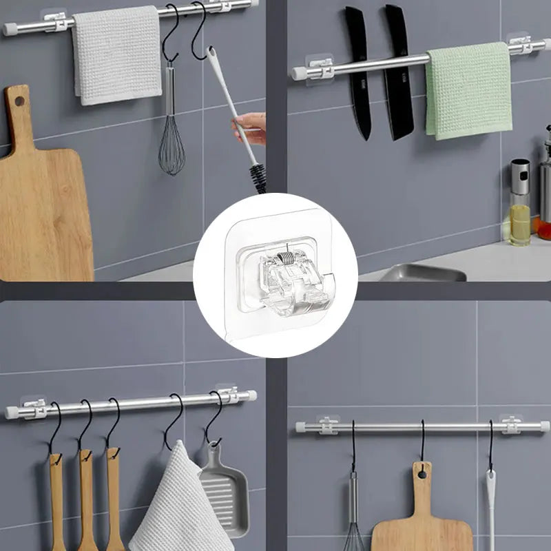 Adjustable Curtain Rod Brackets – Adhesive No Drill Holders for Wall Mounting