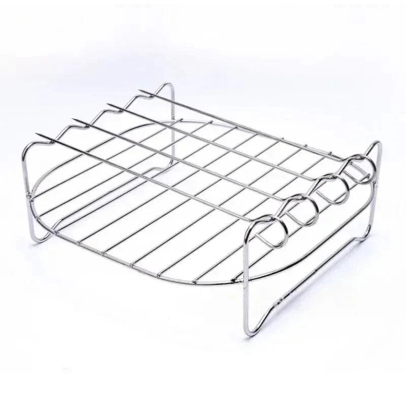 Stainless Steel Air Fryer Rack – Grill Stand with Skewers for Cooking