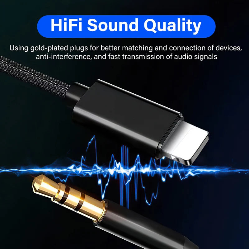 Lightning to 3.5mm AUX Cable – Gold-Plated Audio Adapter for iPhone Devices