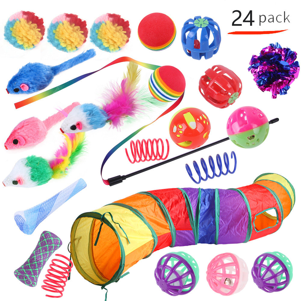 Interactive Cat Play Tunnel – Foldable Mouse and Fish Toy Set for Pets