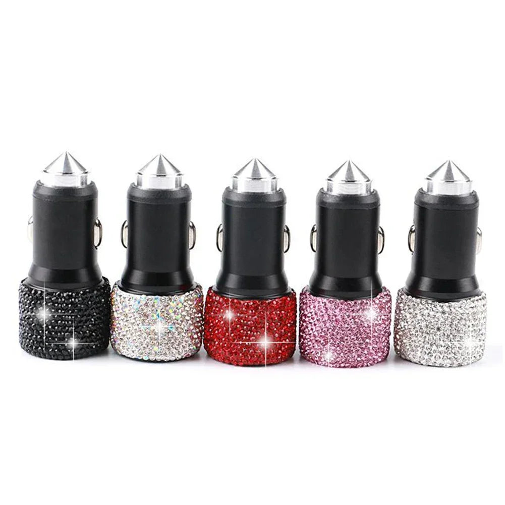Bling Dual USB Car Charger – Diamond Fast Adapter for Women Interior Decor