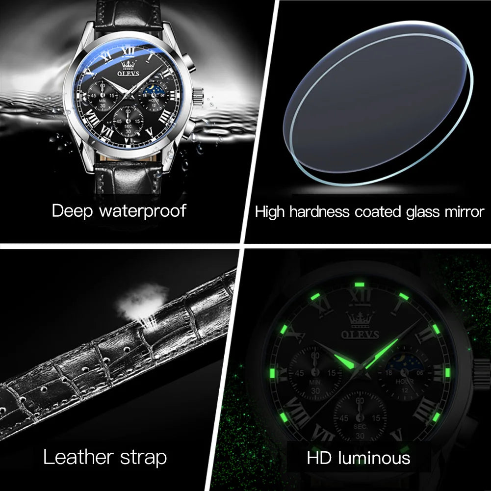 Leather Quartz Watch – Waterproof Noctilucent Timepiece for Business Men