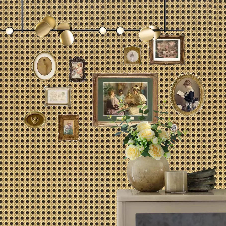 Honeycomb Grid Wallpaper – Luxury Chinese Retro Style for Home Decor