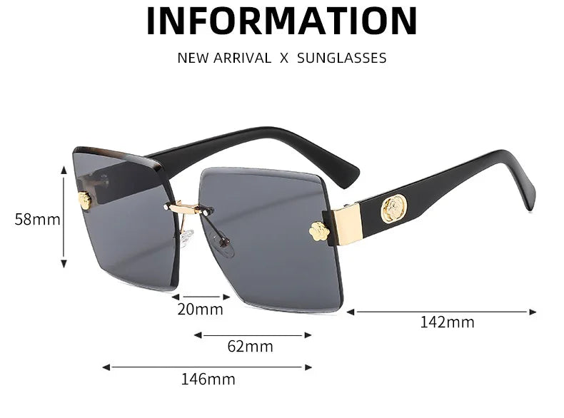 Oversized Rimless Square Sunglasses – Gradient Fashion Eyewear for Women