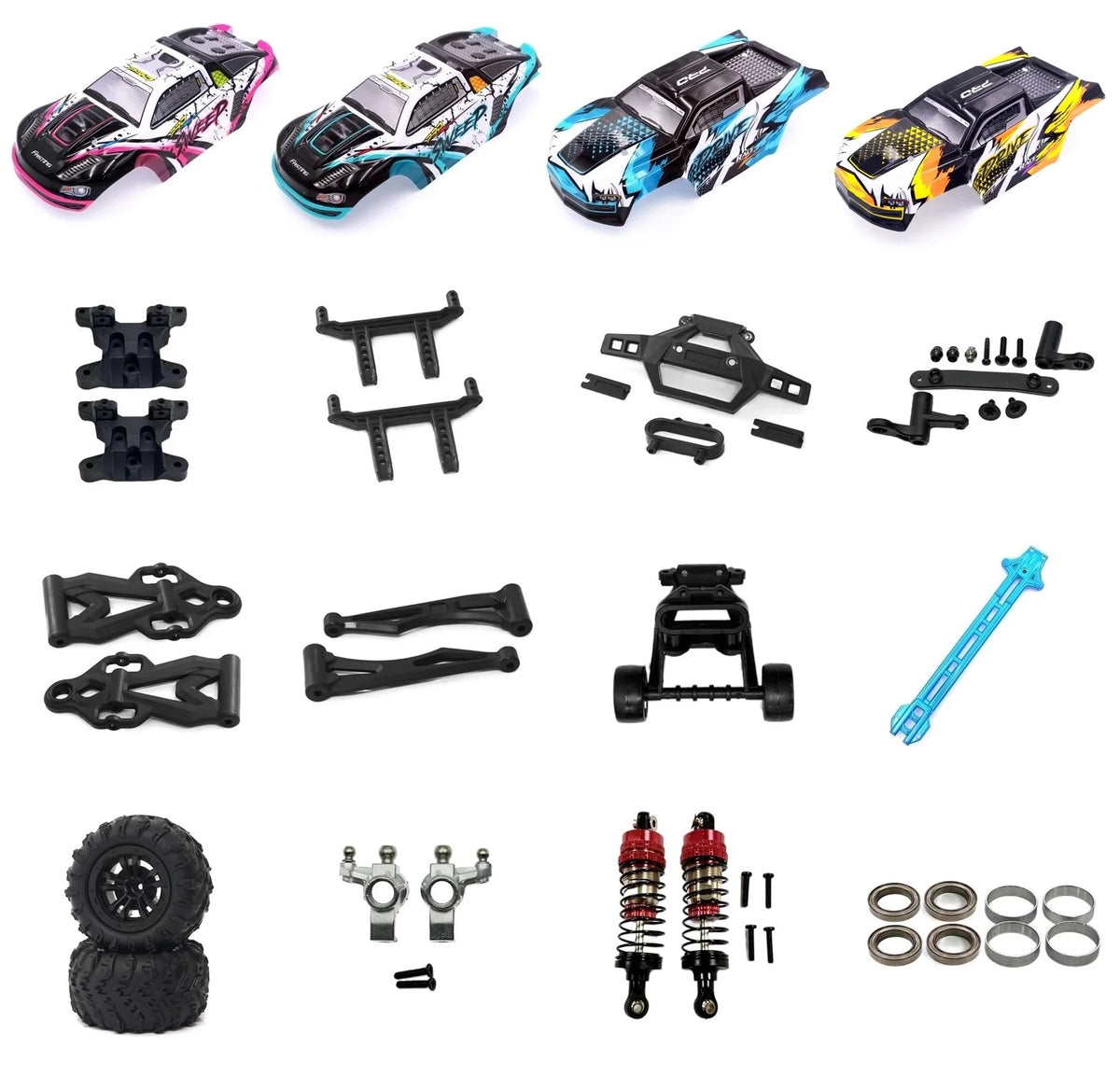 RC Car Spare Parts – Oil Shock Absorbers and Tires for 1/16 Scale Models