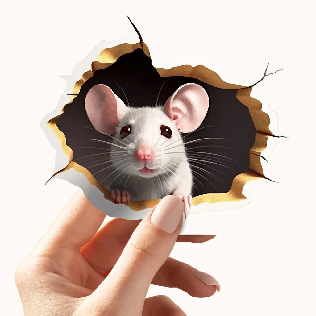 3D Mouse Hole Wall Sticker – Cute Animal Reading Decal for Home Decoration