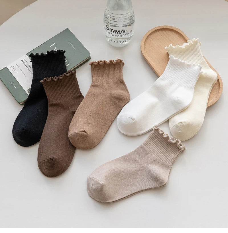 Ruffled Ankle Socks – Breathable Japanese Style Kawaii Hosiery for Women