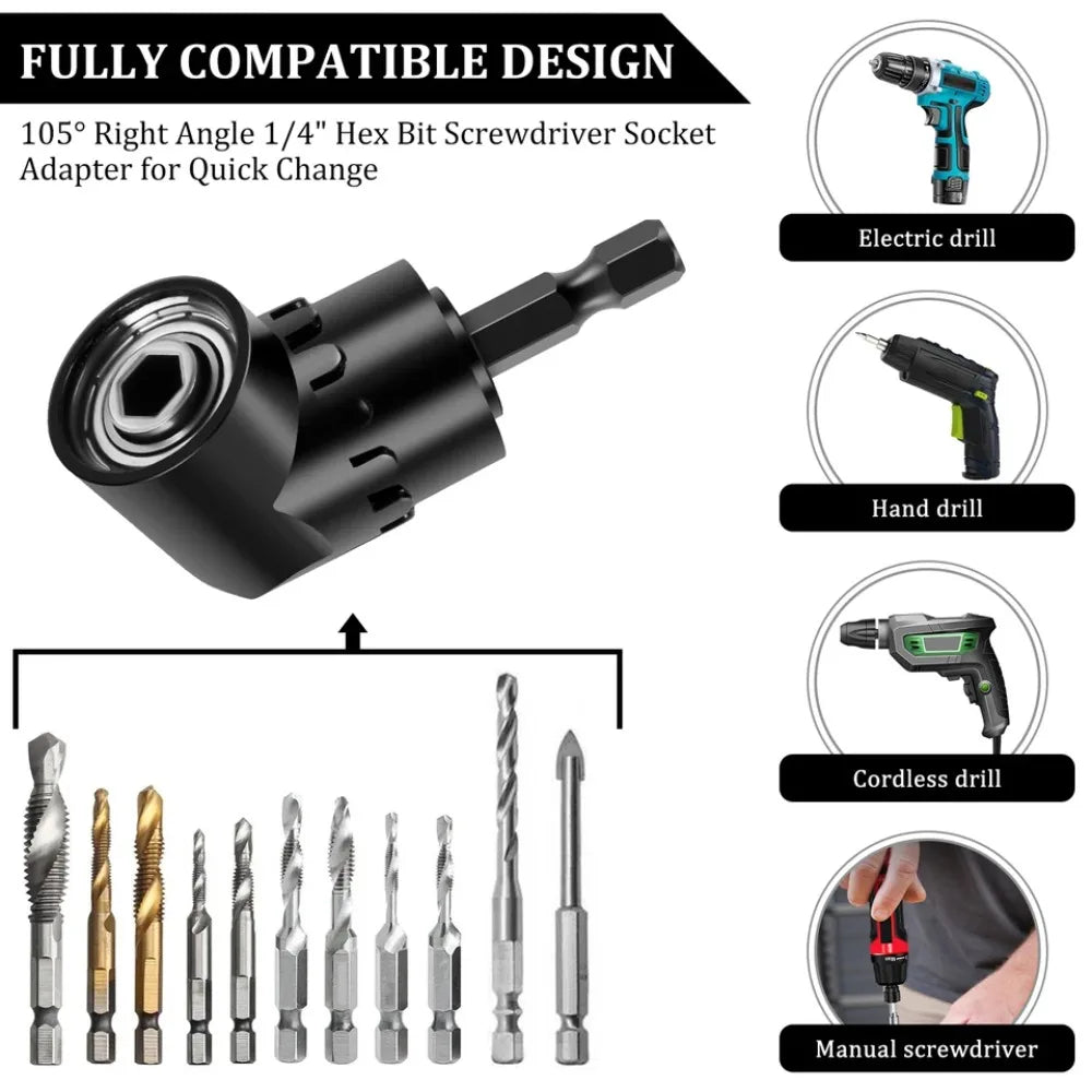 Flexible Drill Bit Extension Set – 105° Right Angle Adapter for Power Tools