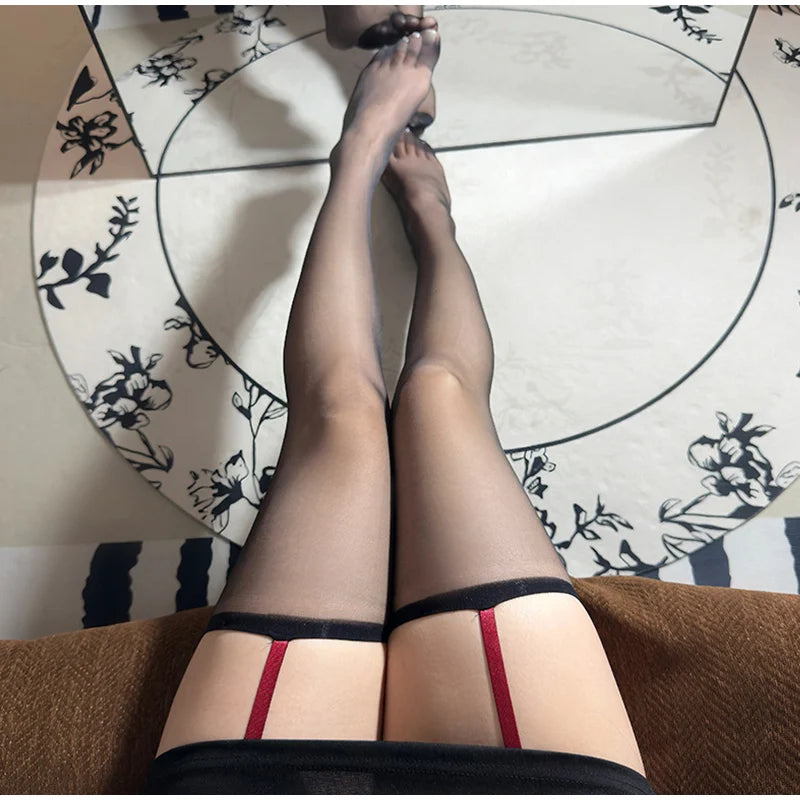 French Style Garter Bodystocking – Sheer Silk Thigh High Tights for Formal Wear