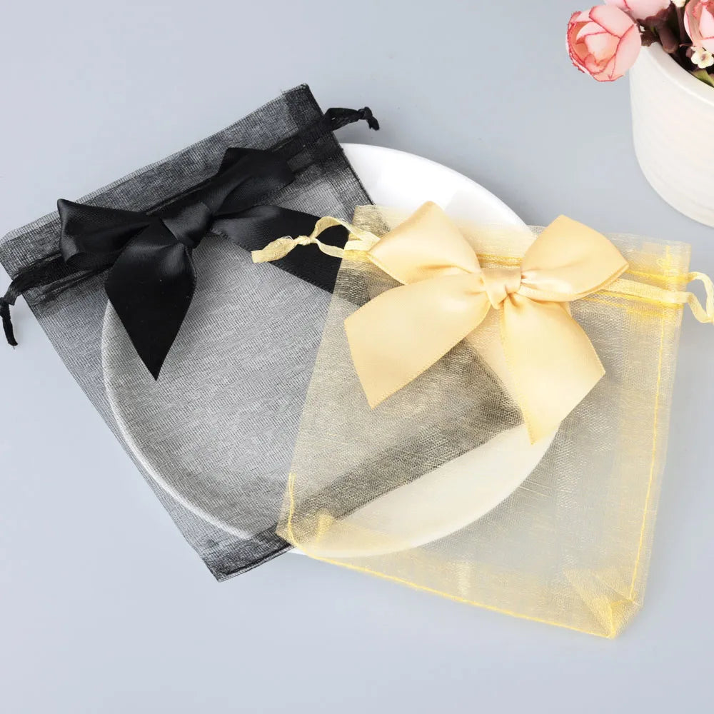 Organza Drawstring Gift Bags – Bowknot Pouches for Wedding Jewelry Packing