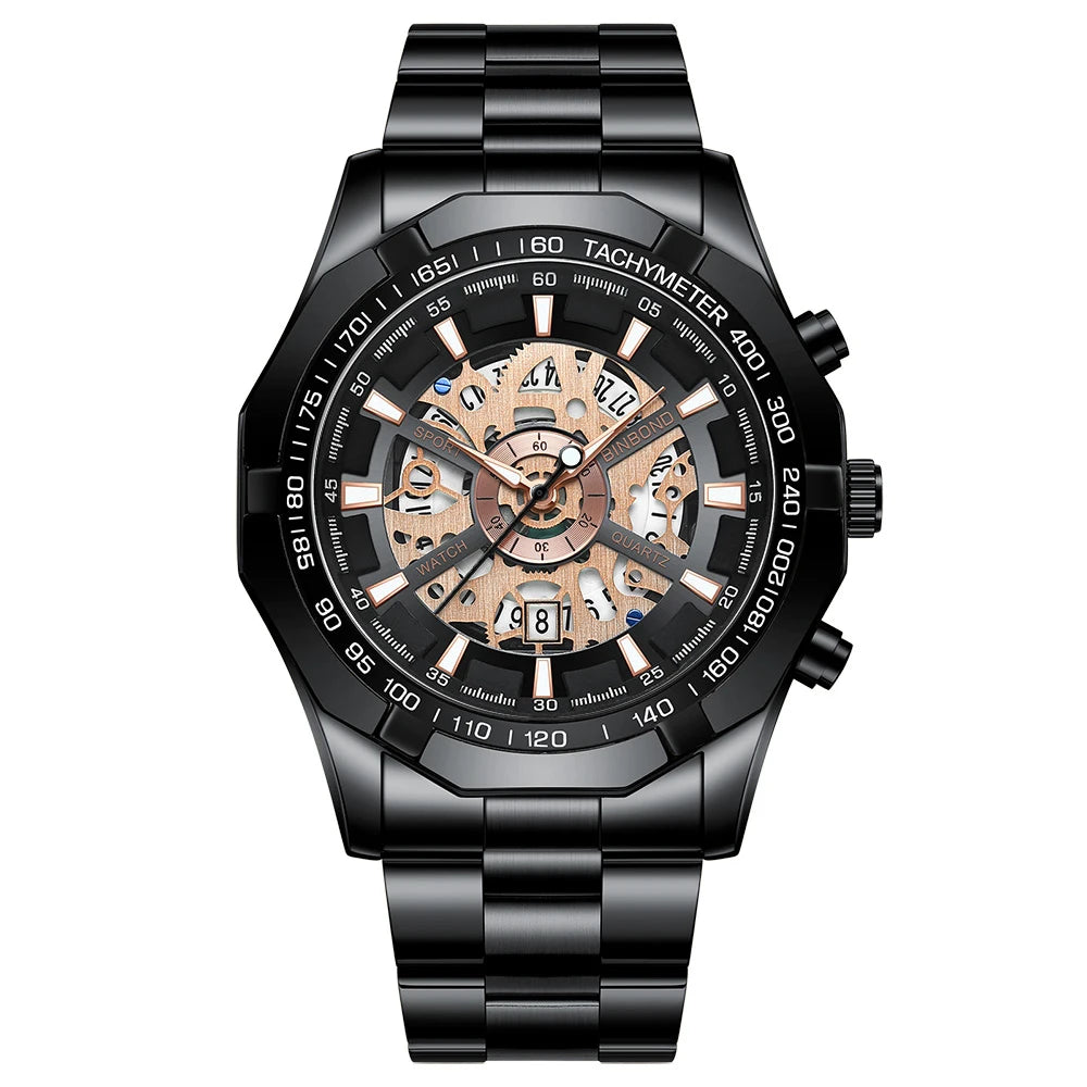 Stainless Steel Quartz Watch – Waterproof Luminous Calendar for Business Men