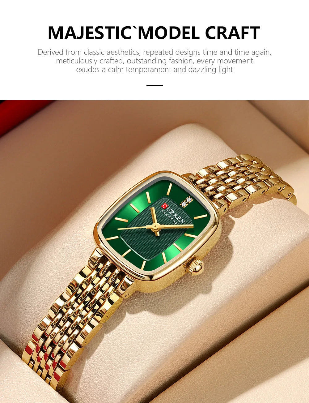 Gold Stainless Steel Quartz Watch – Elegant Square Dial for Business Fashion