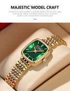 Gold Stainless Steel Quartz Watch – Elegant Square Dial for Business Fashion