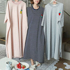 Plus Size Striped Pajama Dress – Short-Sleeved Cartoon Sleepwear for Women