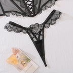 Floral Embroidered Mesh Lingerie Set – Sexy See-Through Bra and Panty for Women