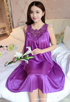 Ice Silk Sleep Dress – Plus Size Women's Tank Nightgown for Summer Housewear
