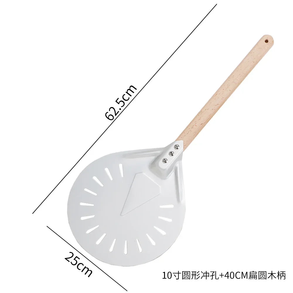 Perforated Aluminum Pizza Peel – Non-Slip Wooden Handle for Home Baking