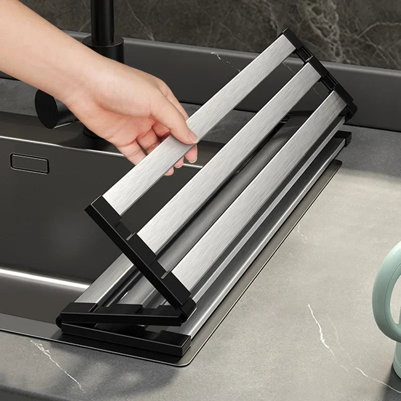 Stainless Steel Roll Up Drain Rack – Foldable Kitchen Dish Drying Basket