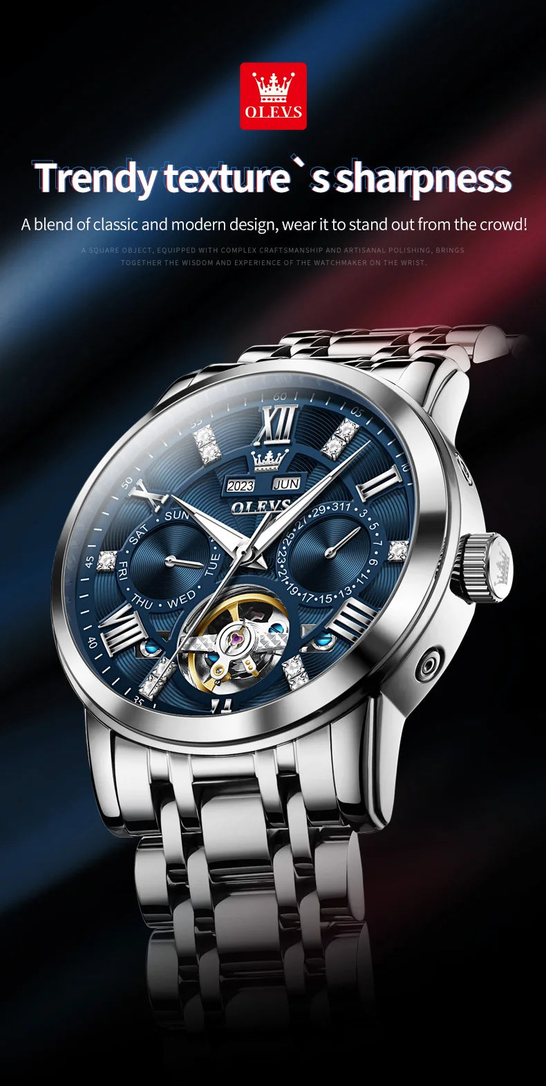 OLEVS Automatic Mechanical Watch – Skeleton Flywheel for Men's Business Wear