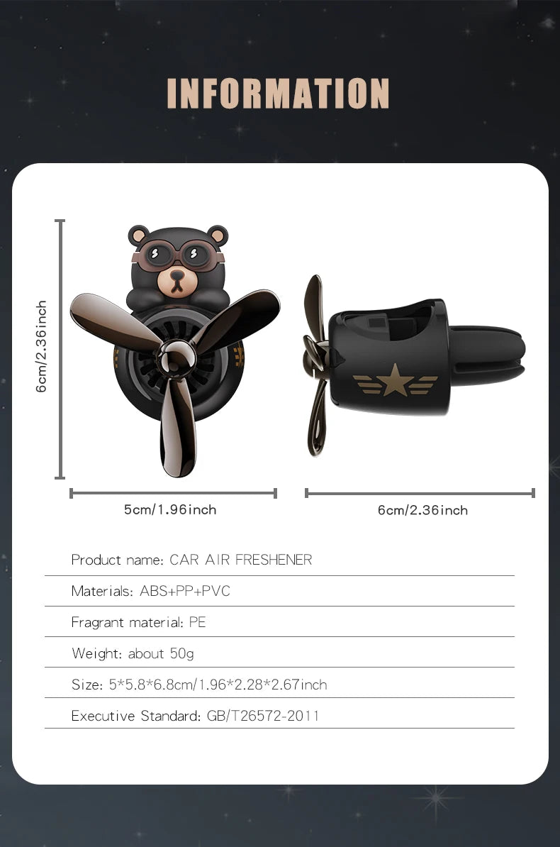 Pilot Bear Car Air Freshener – Cartoon Vent Clip for Interior Decoration