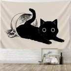 Black Cat Teacup Wall Hanging – Decorative Art for Bedroom Living Room Decor