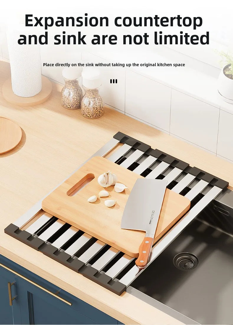Stainless Steel Roll Up Drain Rack – Foldable Kitchen Dish Drying Basket
