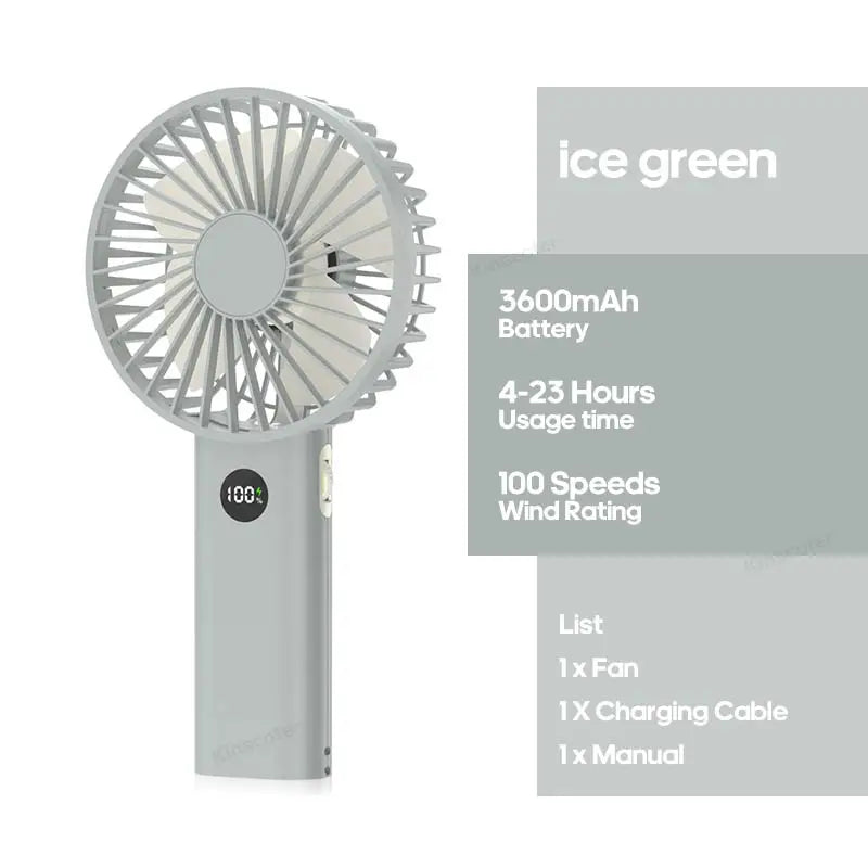 Portable Handheld USB Fan – Rechargeable Stepless Speed Desktop Cooling Fan