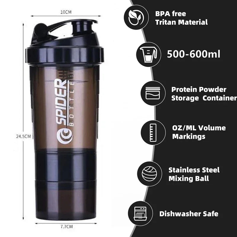Portable Protein Shaker Bottle – 500ml Mixer Cup with Storage for Gym Fitness