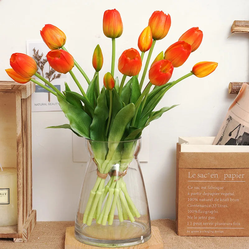 Silicone Real Touch Tulip Bouquet – Artificial Five-Head Flower for Home Decor