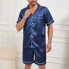 Satin Pajama Set – Short Sleeve Button-Down Sleepwear for Men