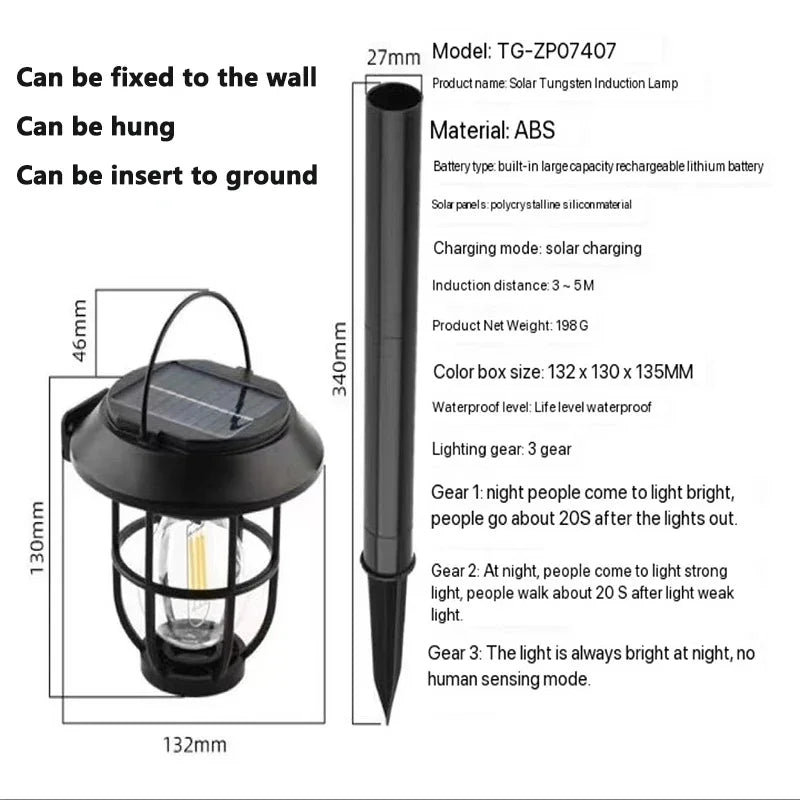 3-in-1 Solar LED Wall Lamp – Tungsten Decorative Lighting for Camping Garden