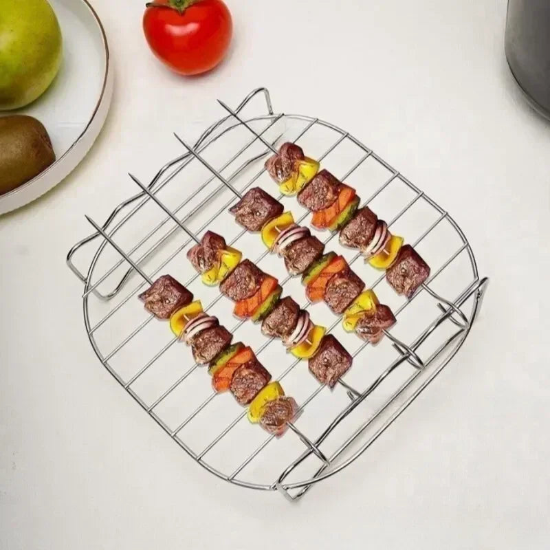 Stainless Steel Air Fryer Rack – Grill Stand with Skewers for Cooking
