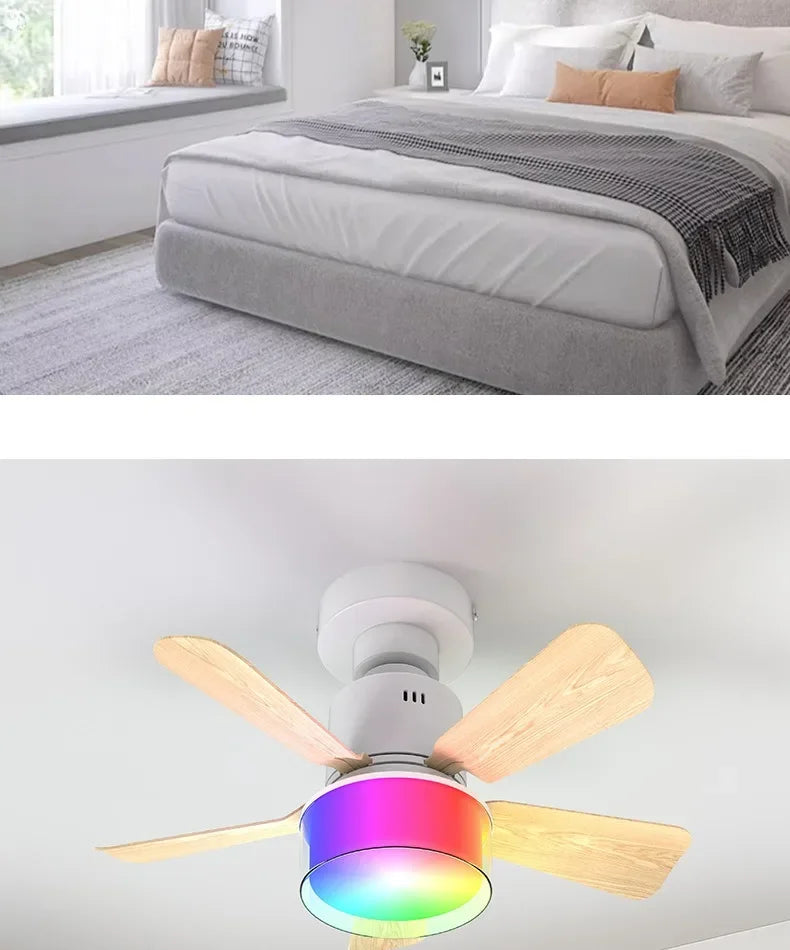 Smart RGB Ceiling Fan – E27 Bluetooth Lamp for Bedroom Decor