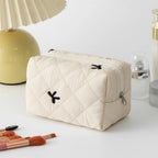 Embroidered Bow Cosmetic Bag – Large Capacity Toiletry Organizer for Travel