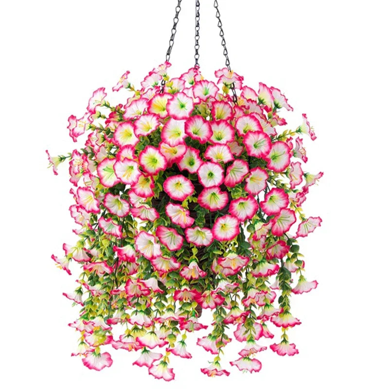 Artificial Morning Glory and Eucalyptus Vine – UV-Resistant Home Wall Decor