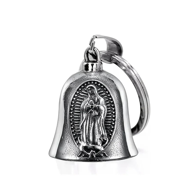 Vintage Jesus Cross Bell Pendant – Religious Biker Necklace for Men