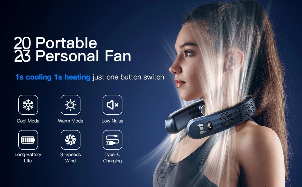Portable Neck Fan – 6000mAh Wearable Air Conditioner for Outdoor Summer Cooling