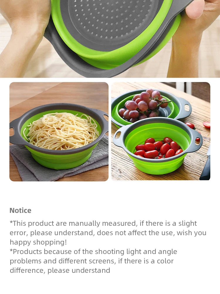 Collapsible Silicone Colander – Foldable Strainer for Kitchen Fruit Washing