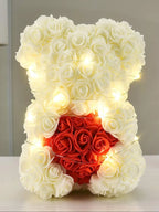 Artificial Rose Teddy Bear – 25cm Flower Figurine for Anniversary Gifts