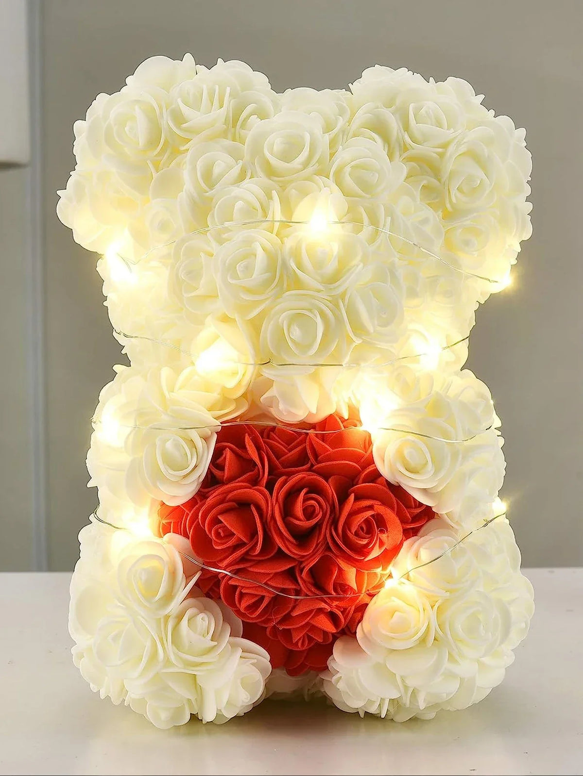 Artificial Rose Teddy Bear – 25cm Flower Figurine for Anniversary Gifts