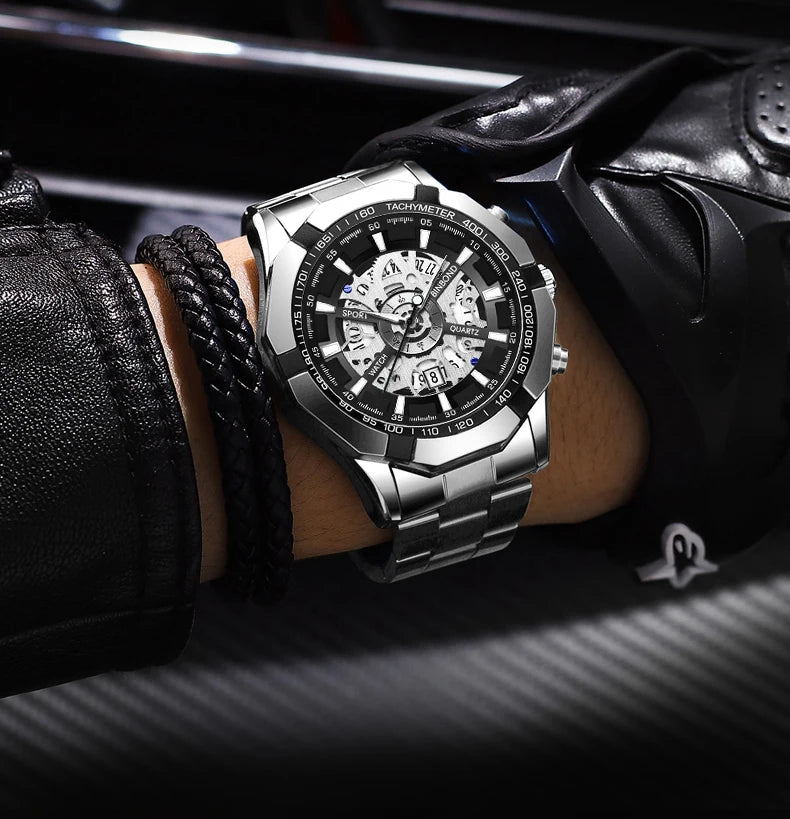 Stainless Steel Quartz Watch – Waterproof Luminous Calendar for Business Men