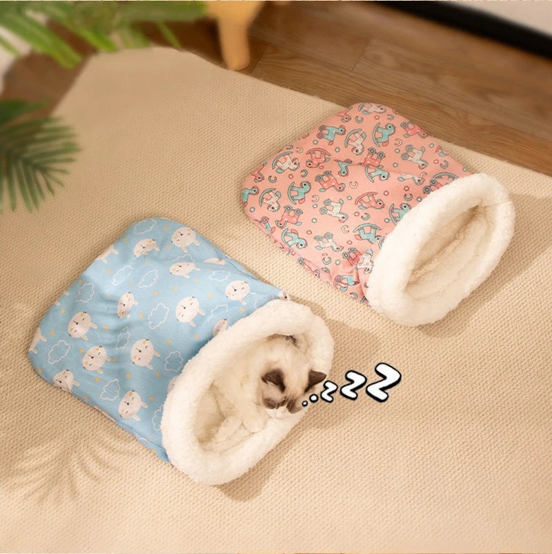 Plush Cat Sleeping Bag – Thickened Fluffy Nest for Winter Pet Comfort