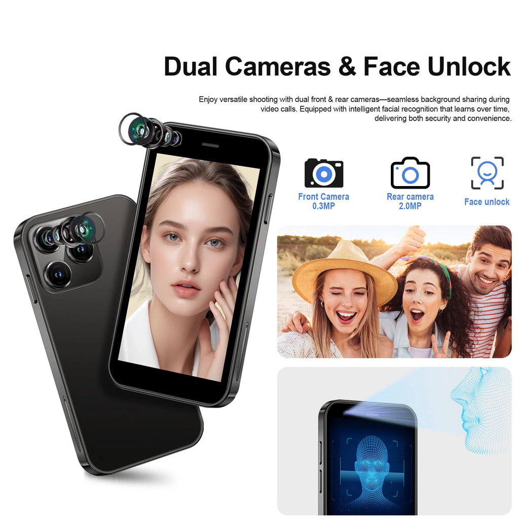 Mini Smartphone – 3.0 Inch Display with Facial Recognition for Android