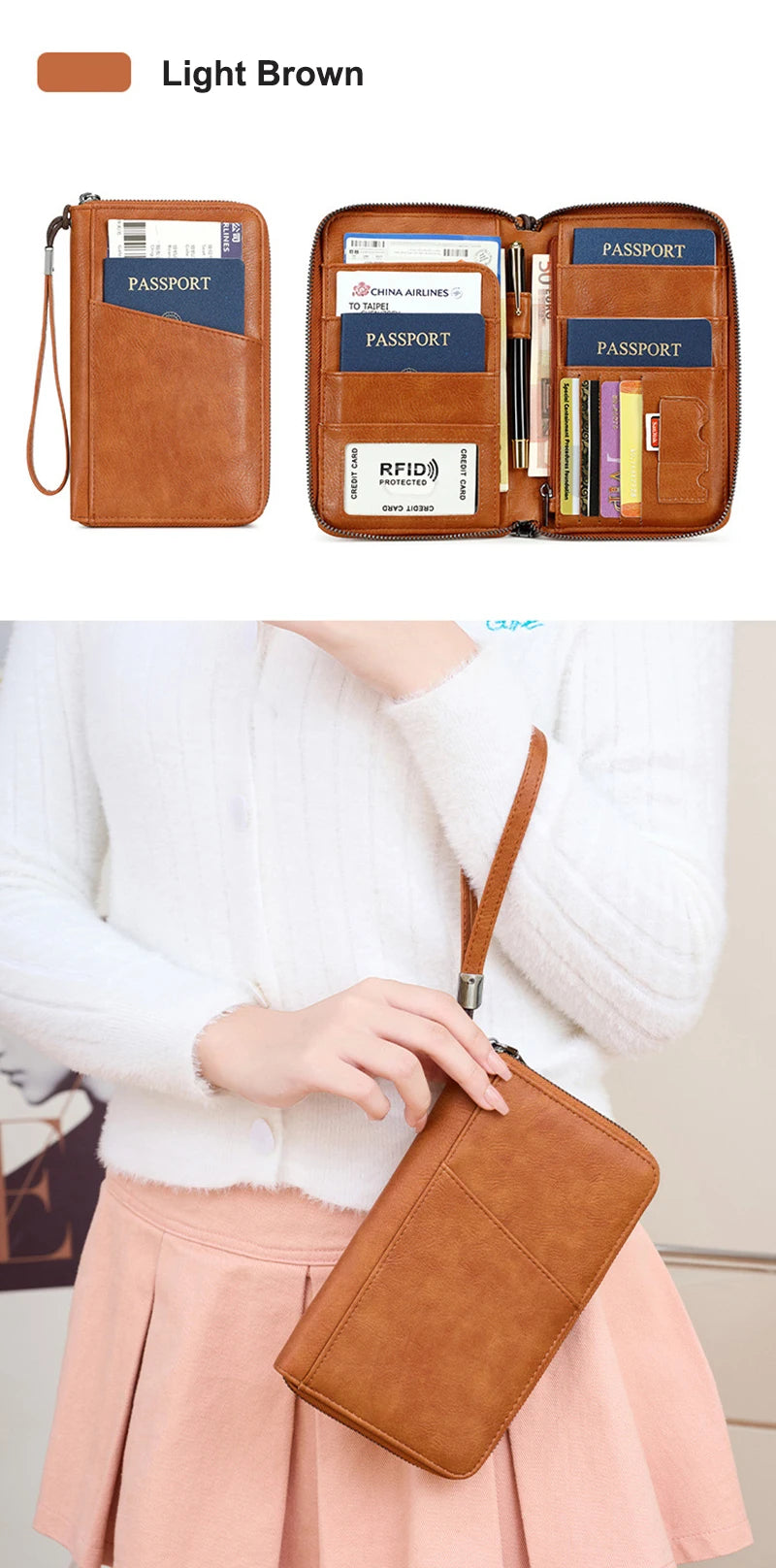 RFID Leather Passport Wallet – Anti-Theft Card Holder for Travel