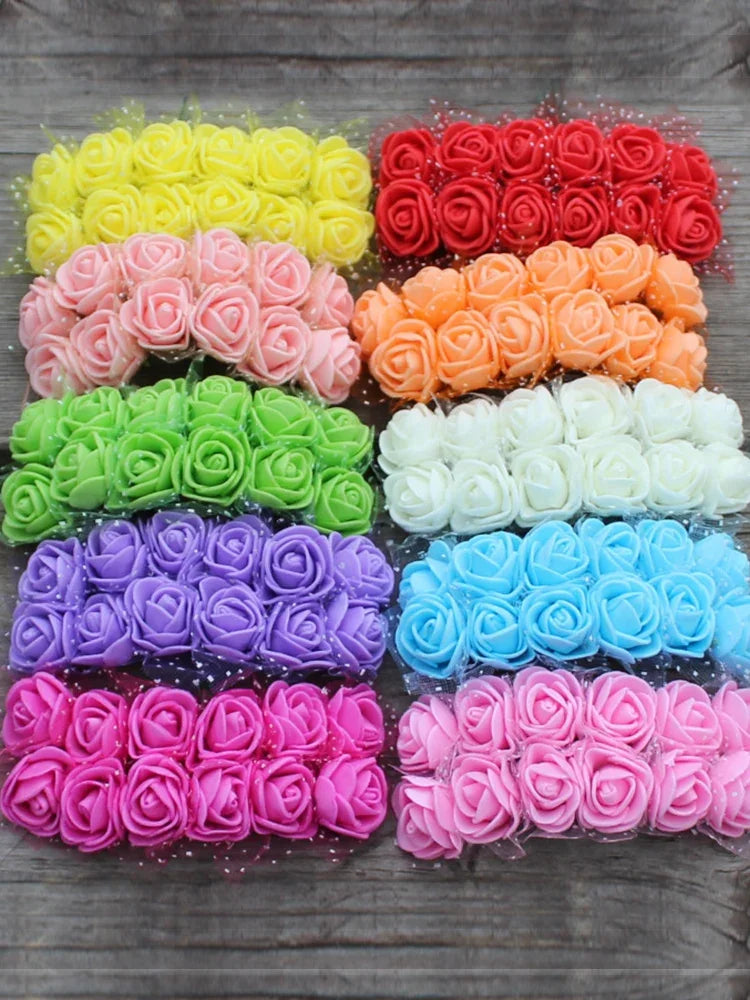 Mini Foam Rose Flower Heads – 2cm Craft Embellishments for Wedding Decor