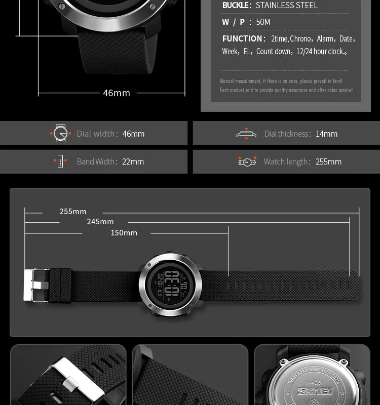 Digital Sports Watch – 5Bar Waterproof Alarm for Men Training
