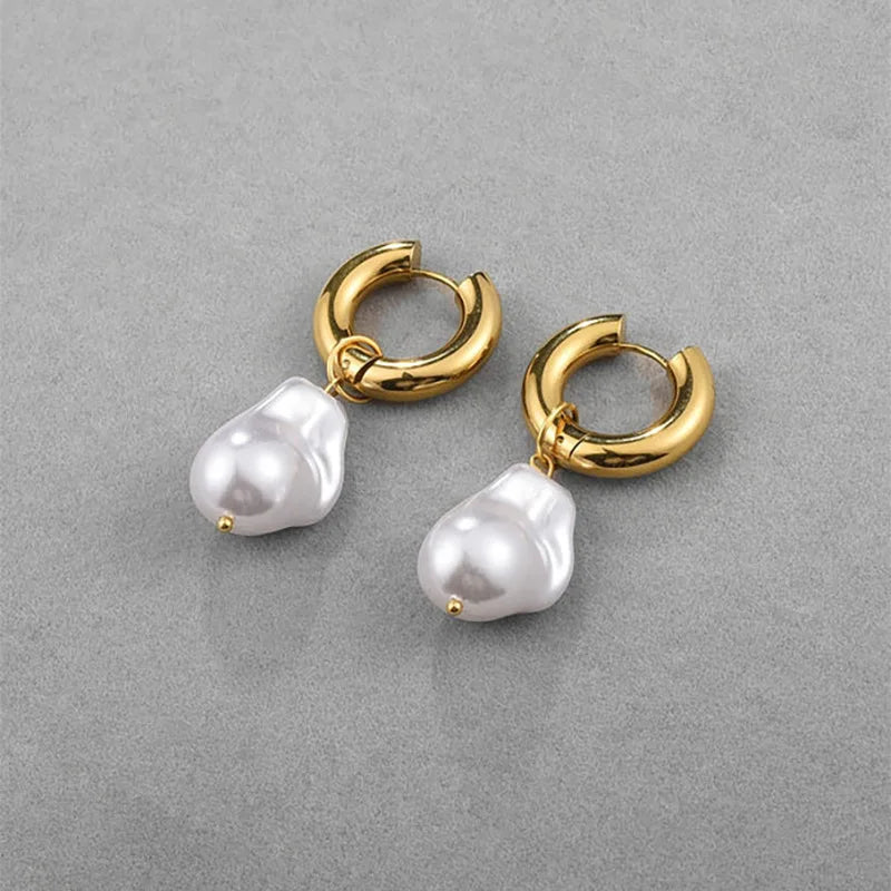 Baroque Irregular Pearl Hoop Earrings – Elegant Jewelry for Wedding Party