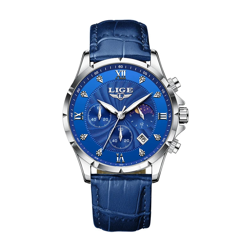 LIGE Leather Chronograph Watch – Luxury Waterproof Men's Business Accessory