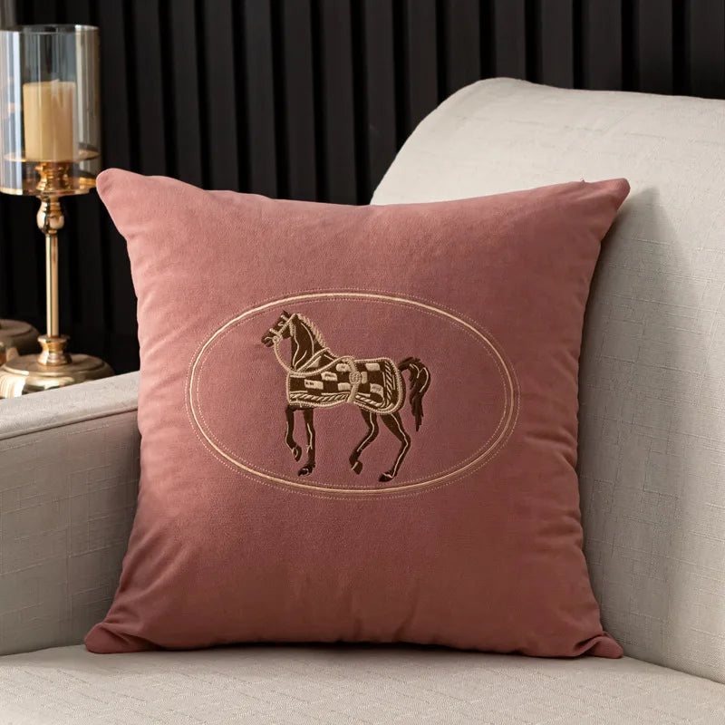 Embroidered Horse Cushion Cover – 45cm Decorative Pillow Case for Home Sofa